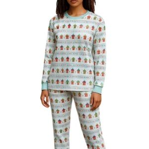 GYMBOREE Youth Girls Baby Blue Christmas Print PJs Long Sleeve Crewneck Bears L